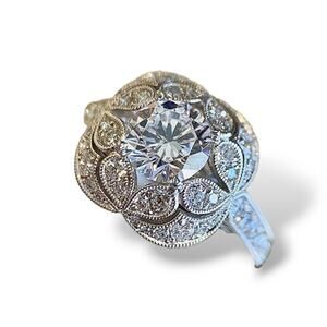 Silver Cubic Zirconia Round Art Deco Ladies Ring Size 8